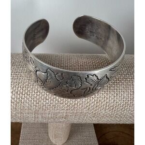 VTG S Kirk and Son 925 Sterling Silver 15-8 Poppy Flower Cuff Bracelet Size 7.25